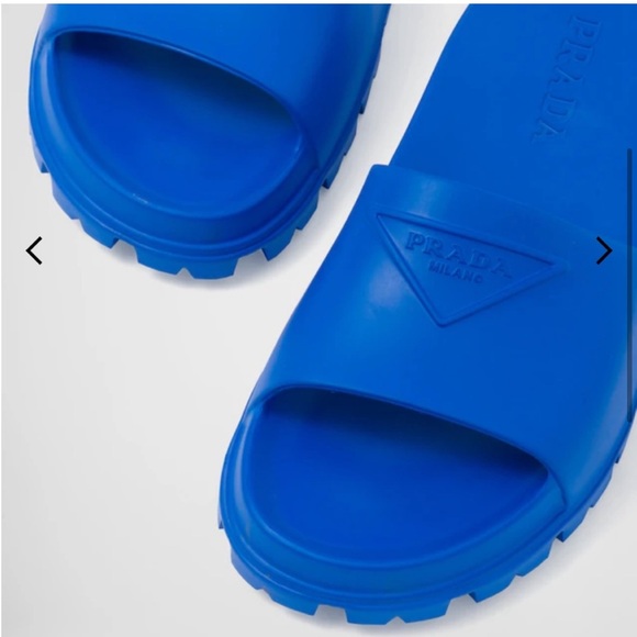 PRADA LOGO BLUE RUBBER SANDALS SLIDES - Picture 4 of 12